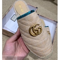 Buy Gucci Chevron Raffia Espadrilles Slippers With Double G 952007 Nude/Turquoise ​2019