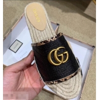 Grade Product Gucci Chevron Raffia Espadrilles Slides Sandals With Double G 578554 Black 2019