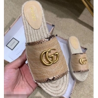 Good Taste Gucci Chevron Raffia Espadrilles Slides Sandals With Double G 578554 Beige ​2019