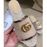 Imitation Gucci Chevron Raffia Espadrilles Slides Sandals With Double G 578554 Nude ​2019