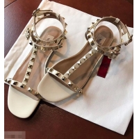 Reproduction VALENTINO ROCKSTUD FLAT SANDALS VA8401 WHITE SUMMER 2019