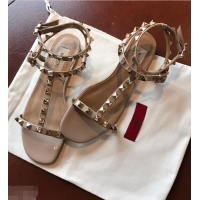 Shop Duplicate VALENTINO ROCKSTUD FLAT SANDALS VA8401 NUDE SUMMER 2019