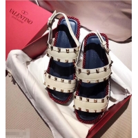 Lower Price VALENTINO ROCKSTUD FLAT MACRO STUD SANDALS VA8404 WHITE SUMMER 2019