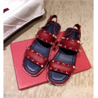 Top Design VALENTINO ROCKSTUD FLAT MACRO STUD SANDALS VA8404 RED SUMMER 2019