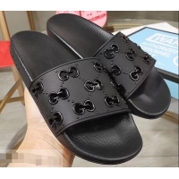 Newest Discount Gucci Rubber GG Slide Sandals 952730 Black 2019