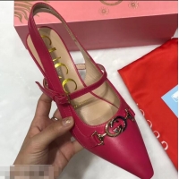 New Arrivals Gucci Heel 5.5cm Zumi Leather Pumps 583300 Fuchsia 2019