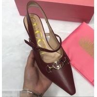 Fashion Ladies Gucci Heel 5.5cm Zumi Leather Pumps 583300 Burgundy 2019