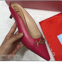 Cheapest Gucci Heel 5.5cm Zumi Leather Slides 577053 Fuchsia 2019