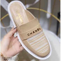 Hot Cheap Chanel X Pharrell Capsule Collection Calfskin Slippers Stripe G95716 Apricot 2019