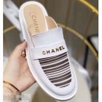 Imitation Chanel X Pharrell Capsule Collection Calfskin Slippers Stripe G95716 White 2019