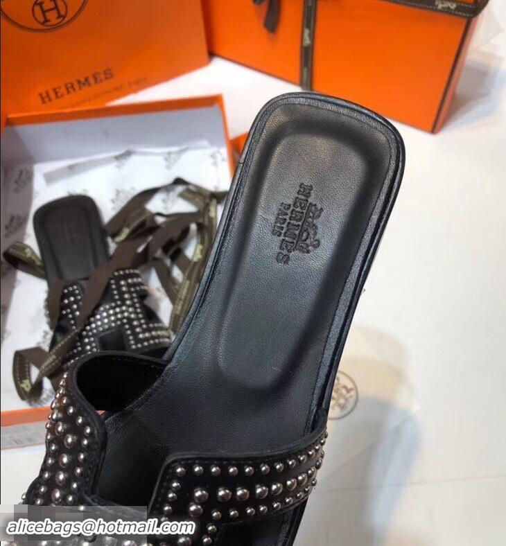 Famous Brand Hermes H Studs Design Slipper H91026 Black