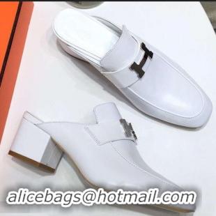 Popular Hermes Heel 4.5cm Paradis Mules With Palladium-Plated H Buckle H92601 ​White