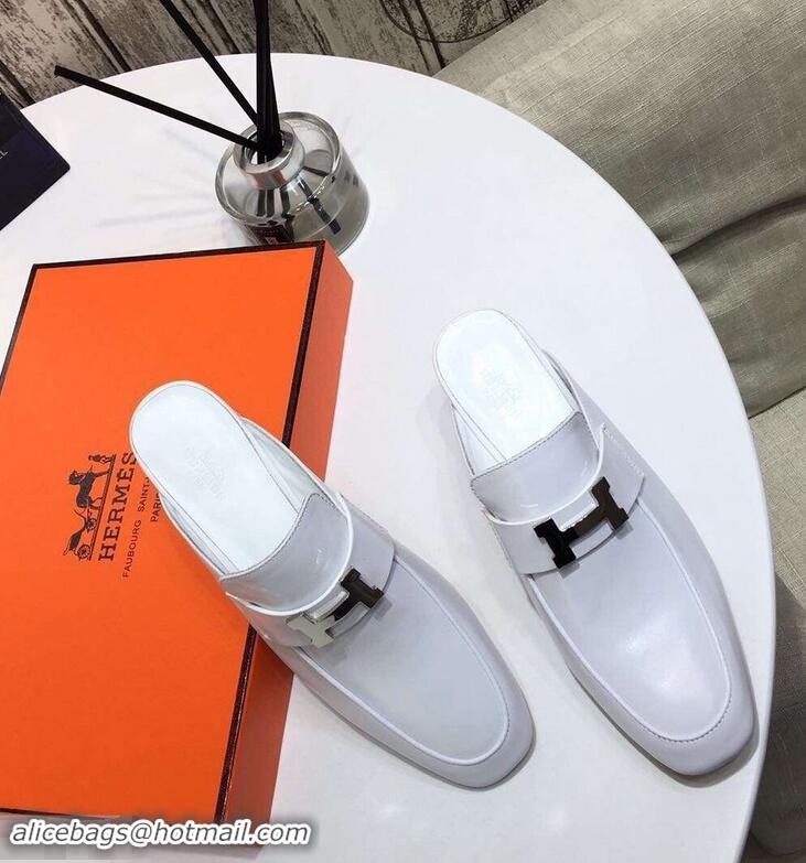 Popular Hermes Heel 4.5cm Paradis Mules With Palladium-Plated H Buckle H92601 ​White