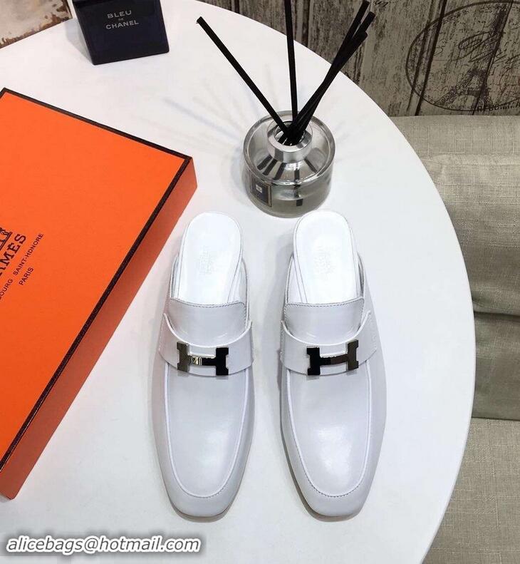 Popular Hermes Heel 4.5cm Paradis Mules With Palladium-Plated H Buckle H92601 ​White