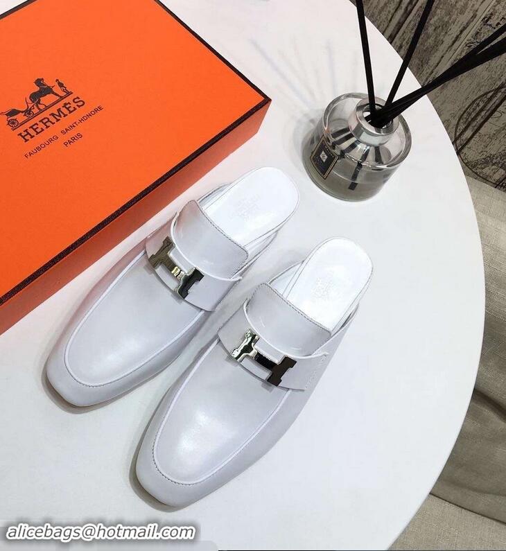 Popular Hermes Heel 4.5cm Paradis Mules With Palladium-Plated H Buckle H92601 ​White