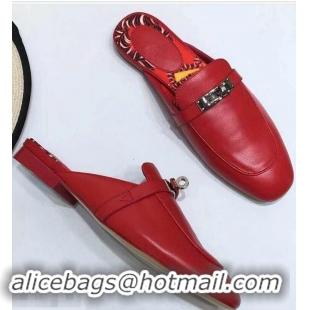 Low Price Hermes Calfskin Oz Mules With Palladium-Plated Kelly Buckle H922607 Red