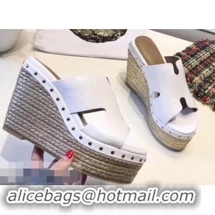 Shop Hermes Calfskin Platform 4cm Wedge Heel 11cm Studded Espadrille Sandals H93219 White