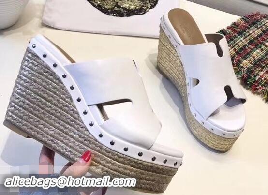 Shop Hermes Calfskin Platform 4cm Wedge Heel 11cm Studded Espadrille Sandals H93219 White