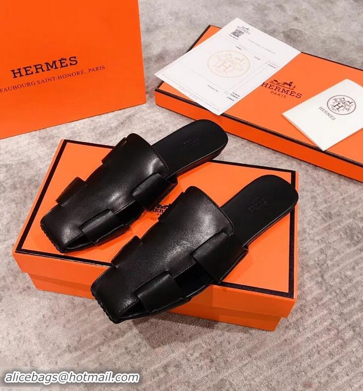 Top Quality Hermes Calfskin Ruse Mules H93701 Black 2019