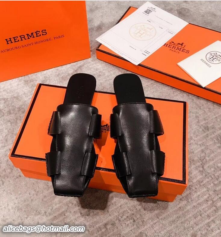 Top Quality Hermes Calfskin Ruse Mules H93701 Black 2019