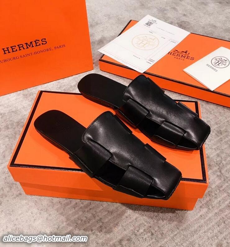 Top Quality Hermes Calfskin Ruse Mules H93701 Black 2019