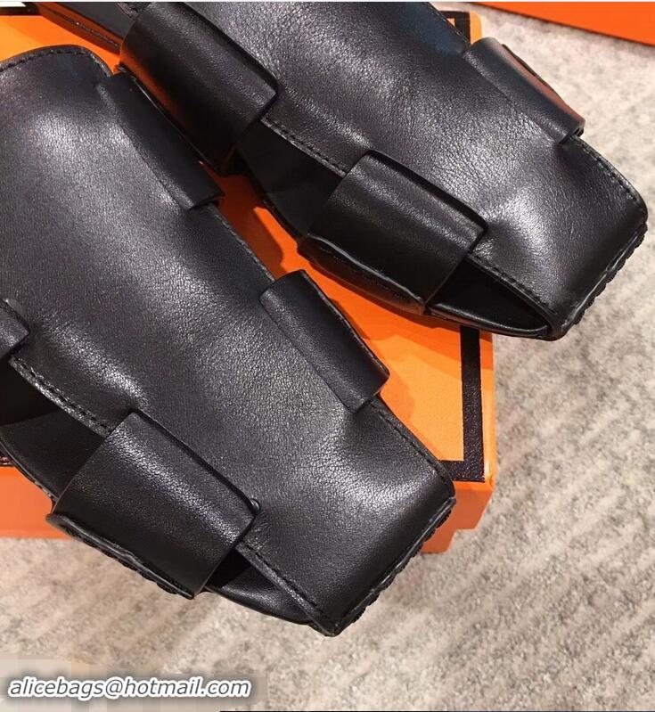 Top Quality Hermes Calfskin Ruse Mules H93701 Black 2019