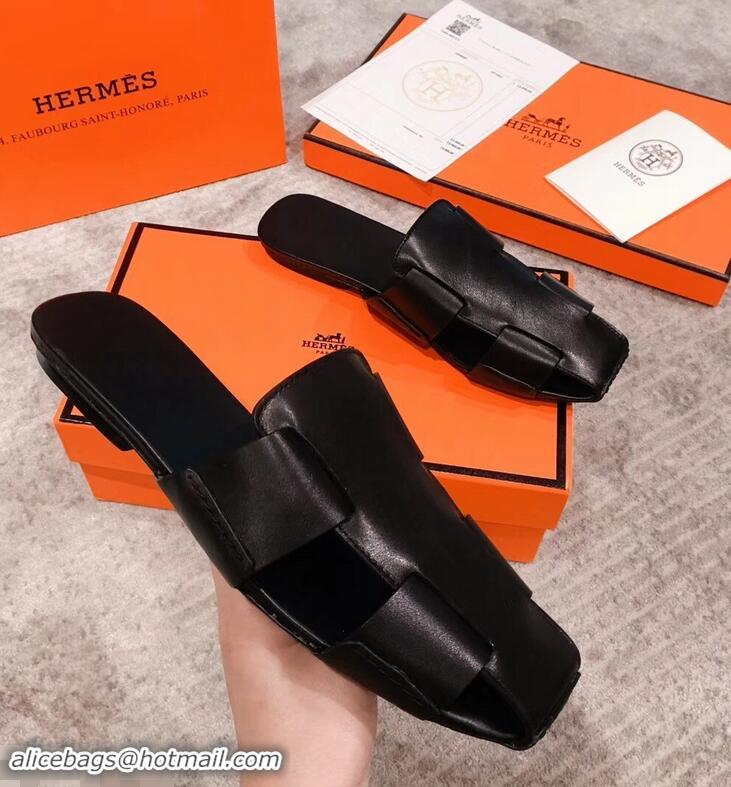 Top Quality Hermes Calfskin Ruse Mules H93701 Black 2019