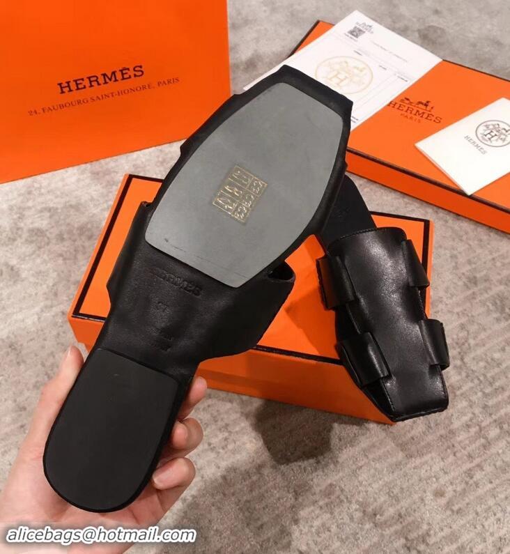 Top Quality Hermes Calfskin Ruse Mules H93701 Black 2019