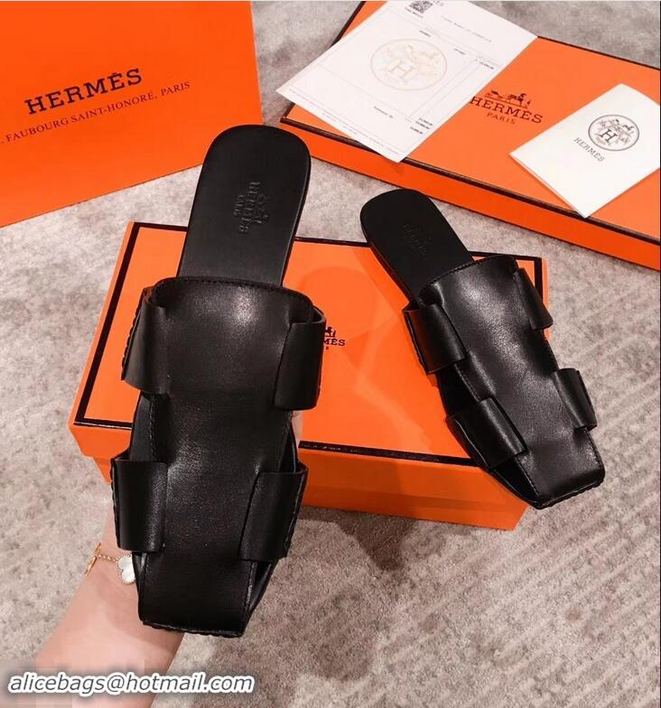 Top Quality Hermes Calfskin Ruse Mules H93701 Black 2019