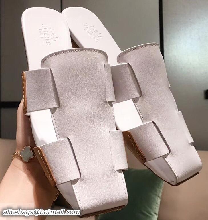 Low Price Hermes Calfskin Ruse Mules H93701 White 2019