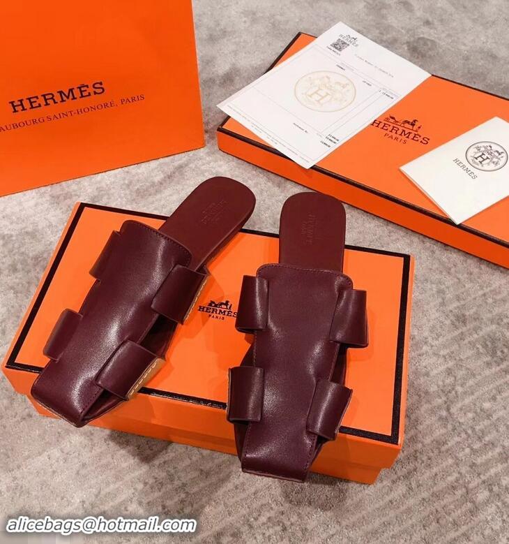 Super Quality Hermes Calfskin Ruse Mules H93701 Burgundy 2019