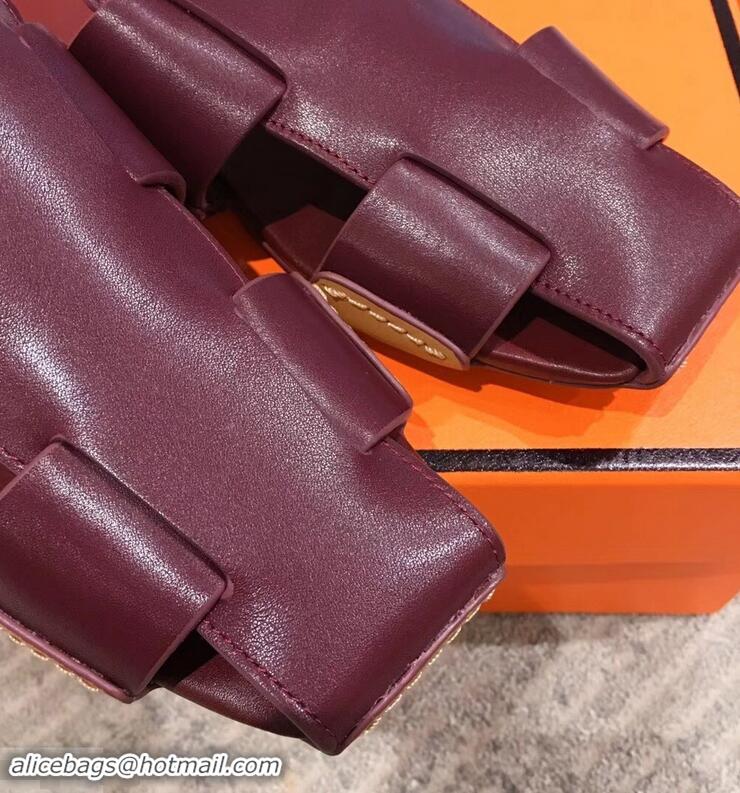 Super Quality Hermes Calfskin Ruse Mules H93701 Burgundy 2019