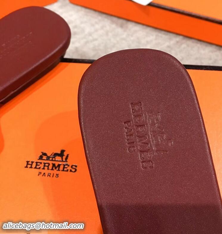 Super Quality Hermes Calfskin Ruse Mules H93701 Burgundy 2019