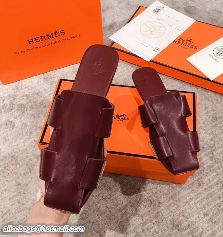 Super Quality Hermes Calfskin Ruse Mules H93701 Burgundy 2019