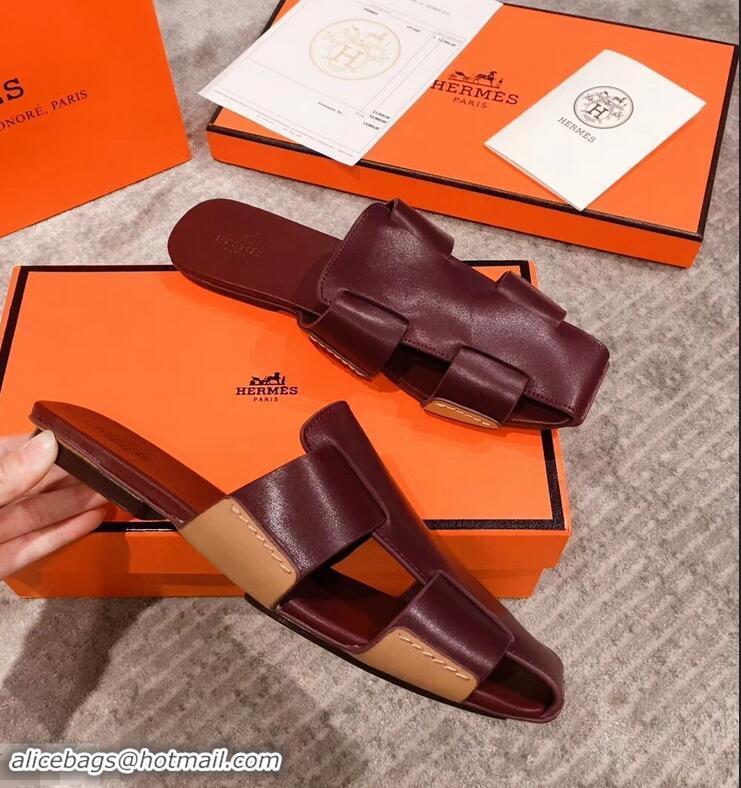 Super Quality Hermes Calfskin Ruse Mules H93701 Burgundy 2019