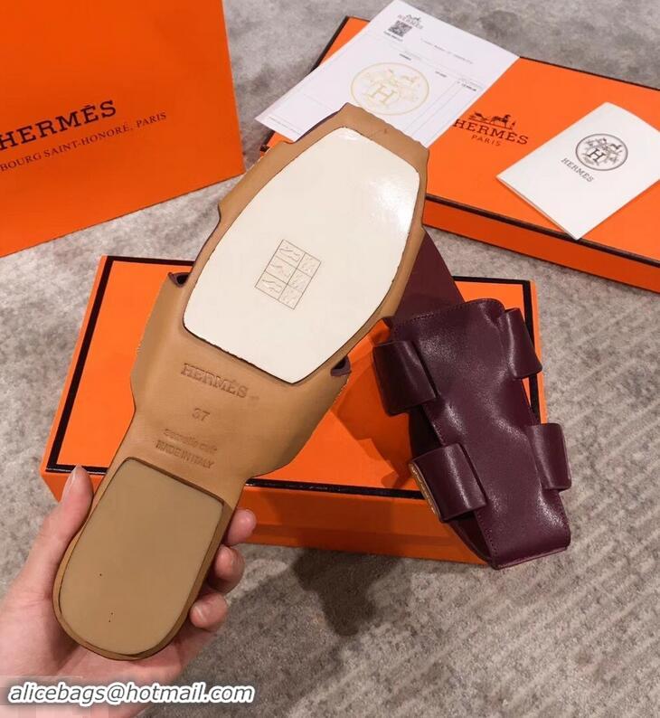 Super Quality Hermes Calfskin Ruse Mules H93701 Burgundy 2019