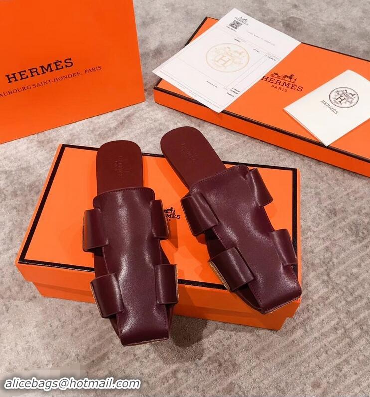 Super Quality Hermes Calfskin Ruse Mules H93701 Burgundy 2019