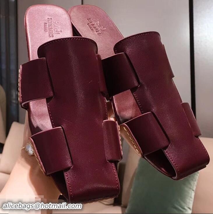 Super Quality Hermes Calfskin Ruse Mules H93701 Burgundy 2019