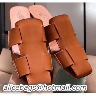 Low Cost Hermes Calfskin Ruse Mules H93701 Brown 2019