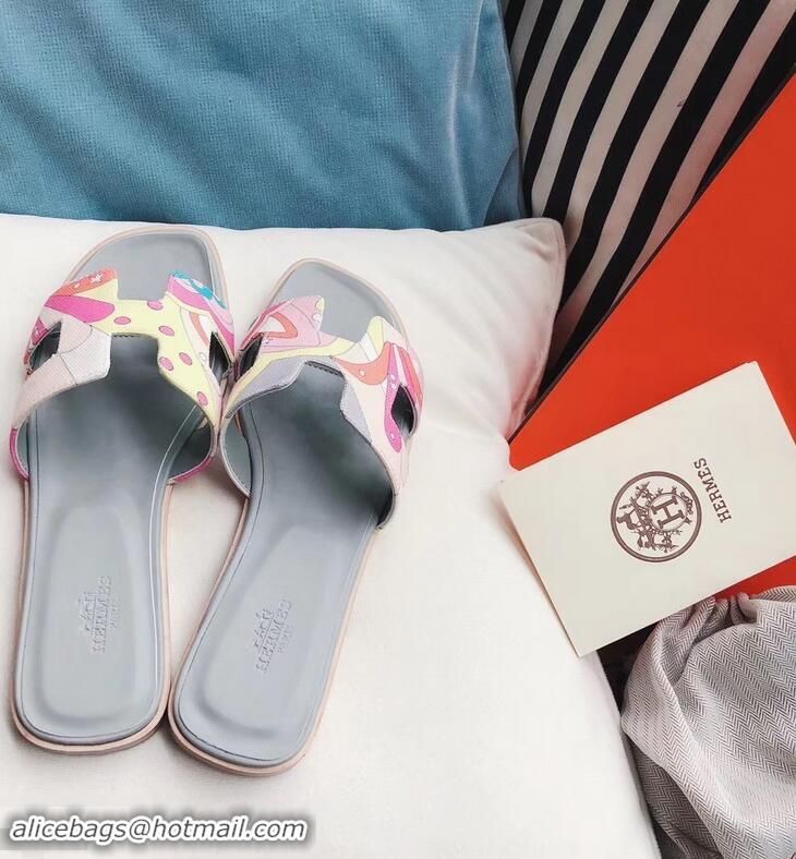 Luxurious Discount Hermes Flower Printed Oran Slippers H93001 2019