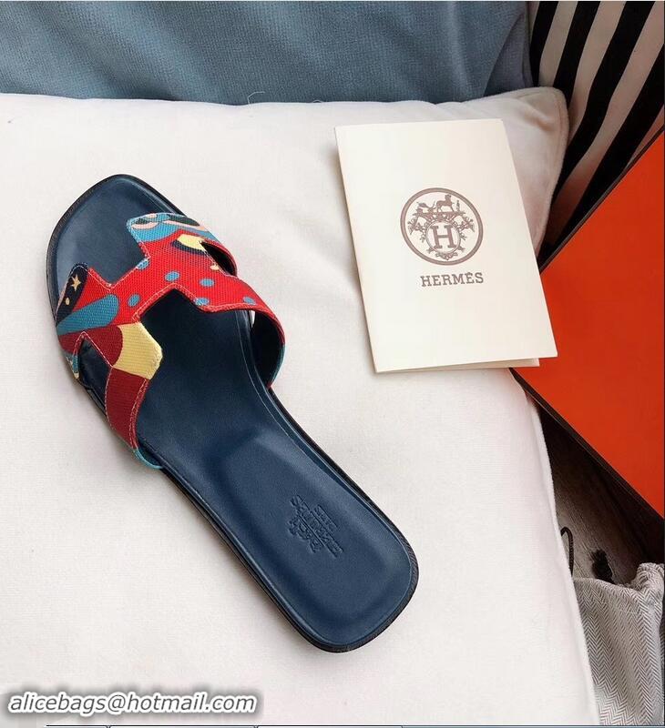 Pretty Style Hermes Flower Printed Oran Slippers H93003 2019