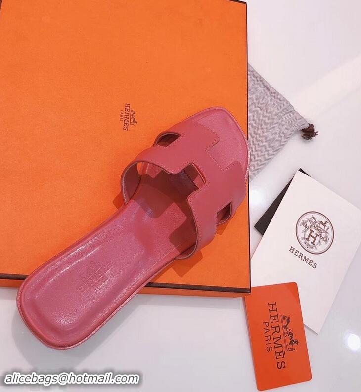 Popular Style Hermes H92009 Pink Oran Slippers In Box Leather