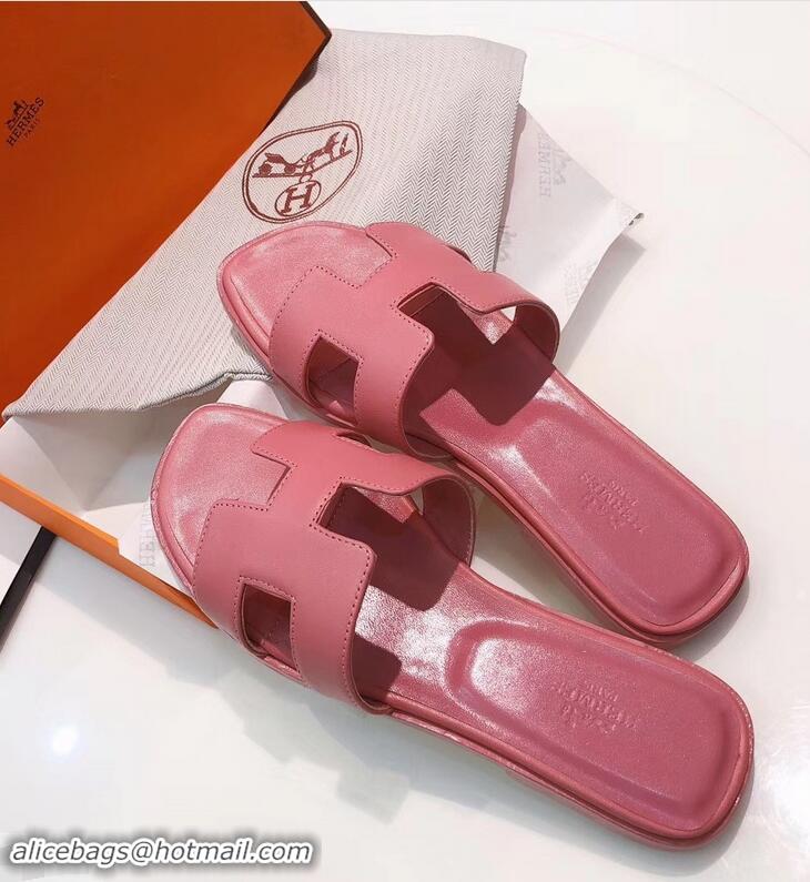 Popular Style Hermes H92009 Pink Oran Slippers In Box Leather