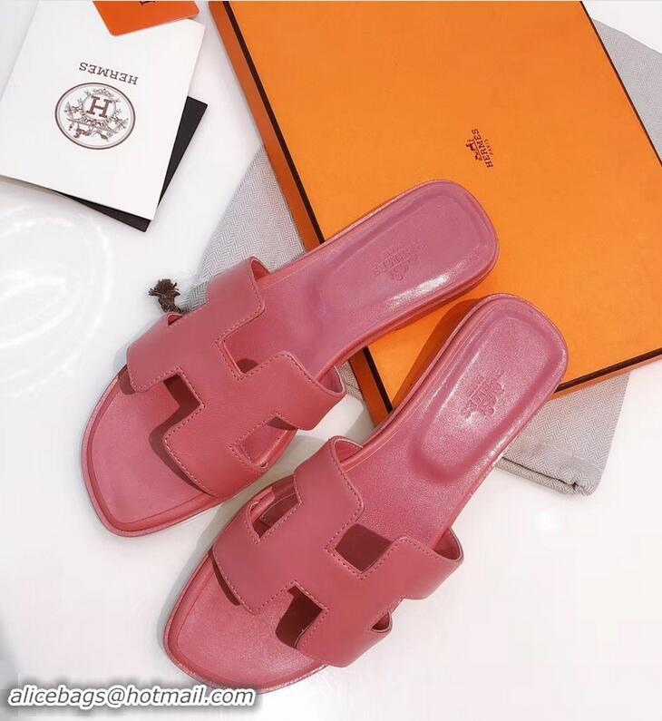 Popular Style Hermes H92009 Pink Oran Slippers In Box Leather