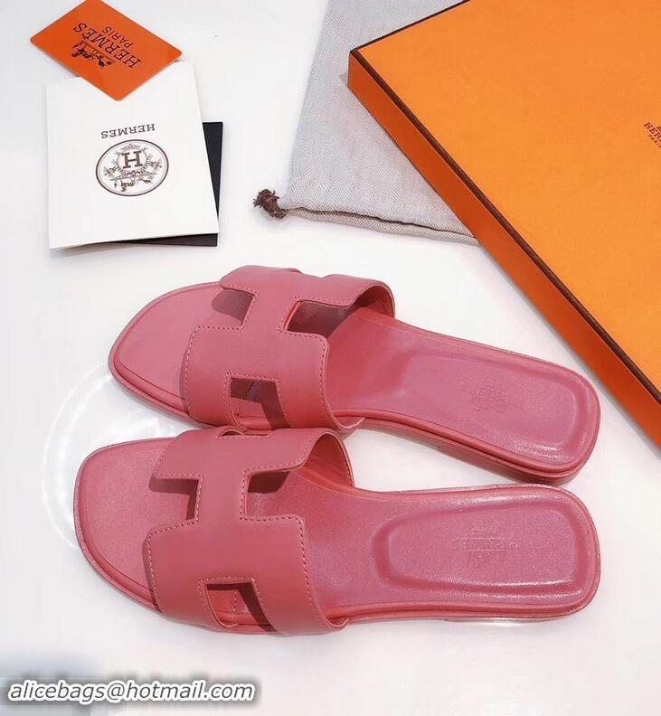 Popular Style Hermes H92009 Pink Oran Slippers In Box Leather