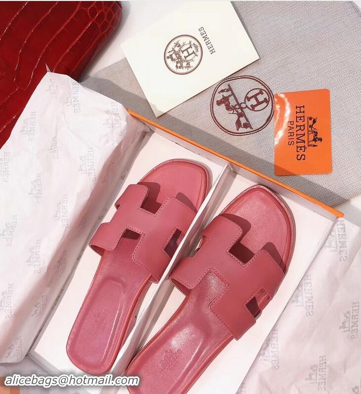 Popular Style Hermes H92009 Pink Oran Slippers In Box Leather