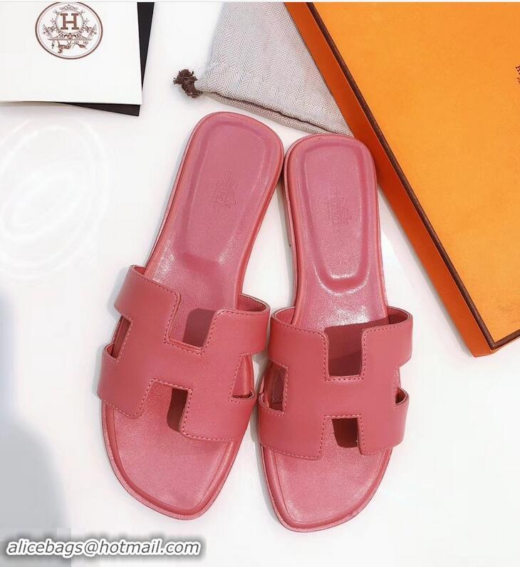 Popular Style Hermes H92009 Pink Oran Slippers In Box Leather