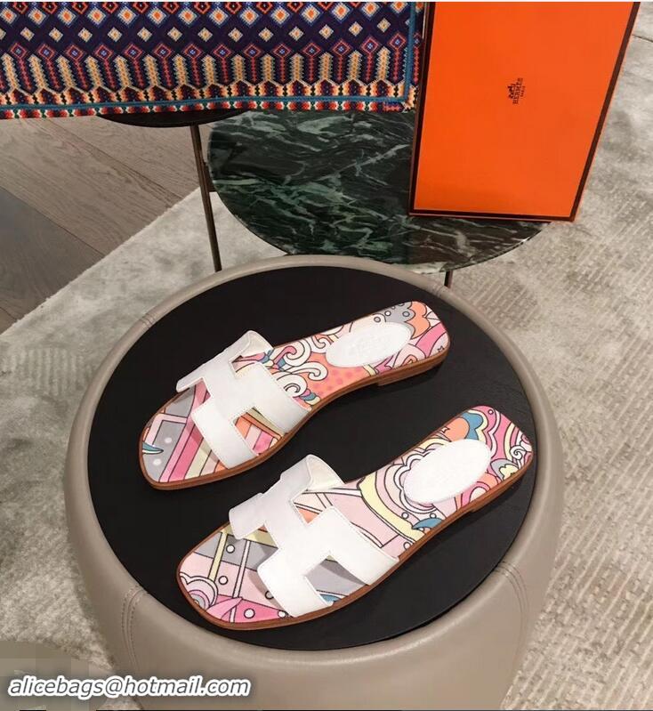 Top Design Hermes Flower Printed Oran Slippers H92005 2019