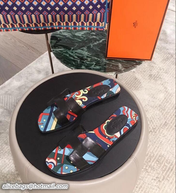 Discount Hermes Flower Printed Oran Slippers H92006 2019