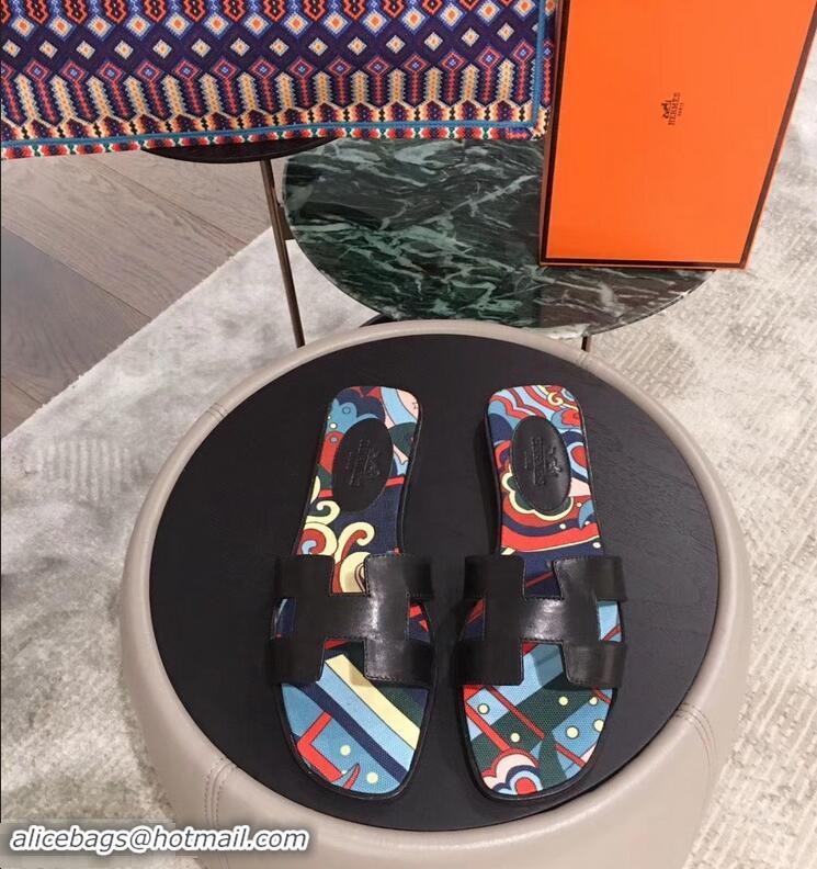 Discount Hermes Flower Printed Oran Slippers H92006 2019